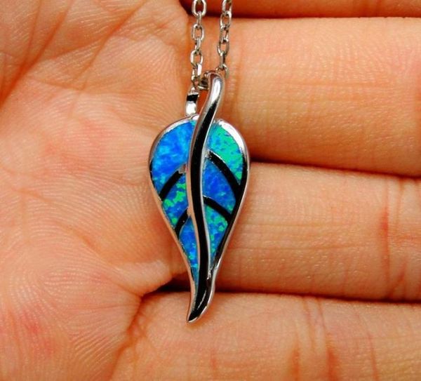 

100 sterling silver jewelry blue fire opal leaf pendant necklace for women gift 2105245022728