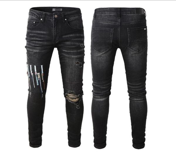 

22ss designer jeans mens denim embroidery pants fashion holes trouser us size 2840 hip hop distressed zipper trousers for male to4536109, Blue