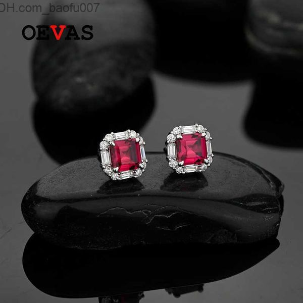 

charm oevas 100% 925 sterling silver 6 * 6mm ruby high carbon diamond 18k gold plated stud earrings suitable for women's sparkling jewe, Golden