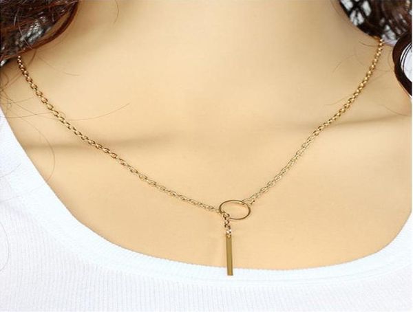 

chain necklace jewelry women brief fashion goldsilver plated alloy circlemetal strap chokers clavicle chain necklaces whole 9446171, Golden;silver