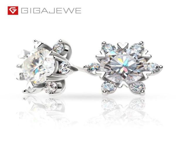 

gigajewe christmas gift total 16ct ef color stud earring diamond test passed moissanite 18k white gold plated 925 silver snowflak88133389, Golden;silver