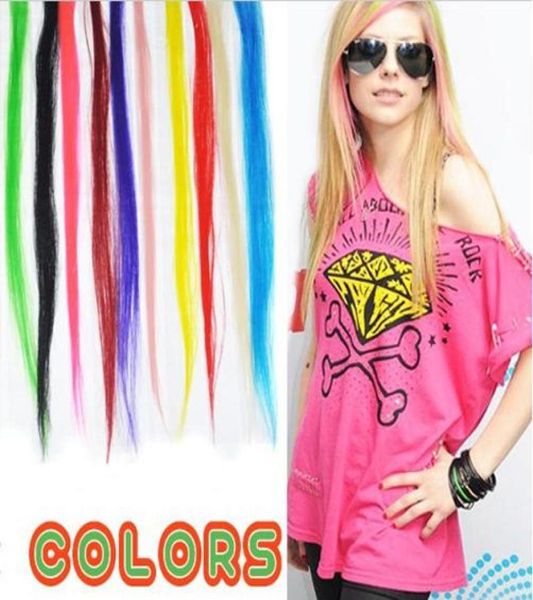 

new 24quot solid color snythetic clip on in hair party highlights extensions straight hair piece4741795, Golden;white