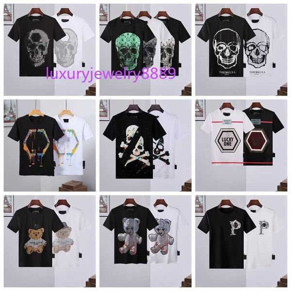 

men's t-shirts designer skull diamond t shirt short sleeve brand spring and summer high o-neck quality skulls tshirts tees #p14, White;black