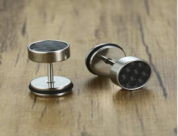

8mm mens carbon fiber stud earrings stainless steel illusion tunnel tapers plugs screw earings male jewelry3612727