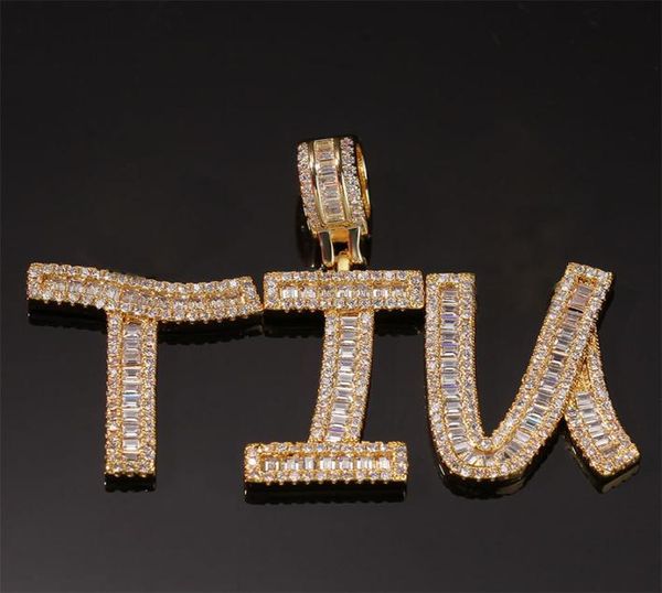 

custom name iced out baguette initials letters hip hop pendant chain gold silver bling zirconia men039s hip hop pendant jewelry7657409