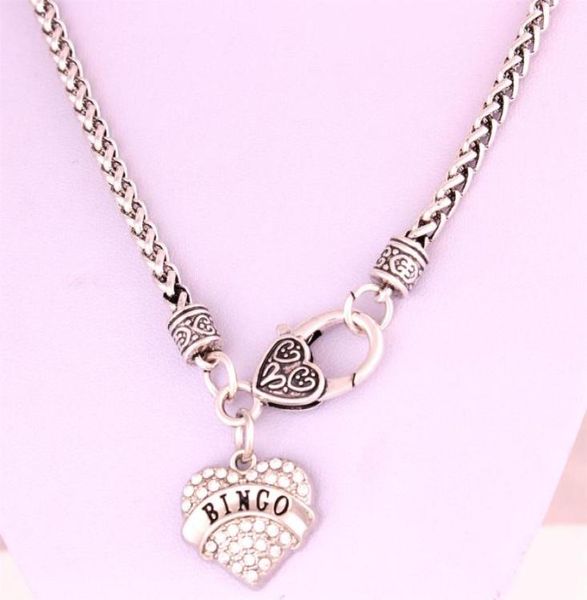 

drop new arrival rhodium plated zinc studded with sparkling crystals bingo heart pendant wheat chain necklace12710851100834, Silver