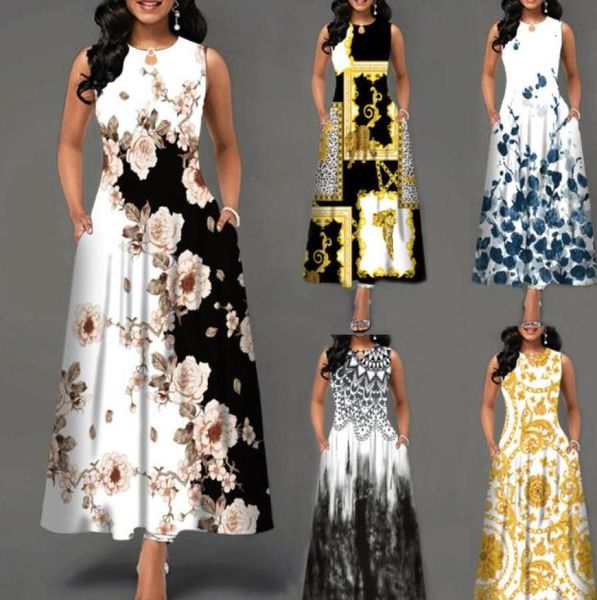 

1688 women039s dresses summer boho sleeveless vneck long dress ladies casual elegant beach party maxi dresses vestidos9546925, Black;gray