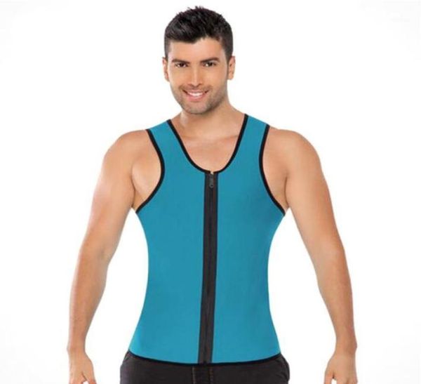 

gym sleeveless with zipper tank men spandex vest sports body shaper tank sauna sweat fat burner waist trainer13542417, Black;brown