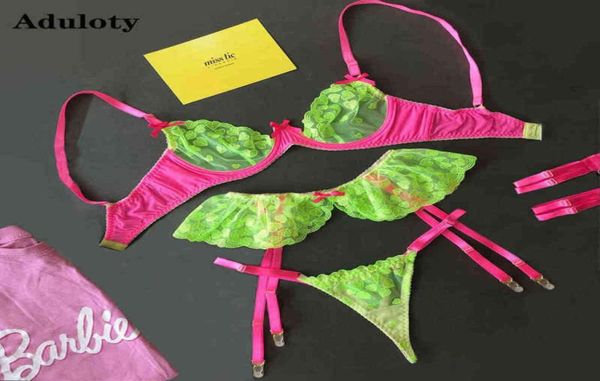 

nxy set new women039s fluorescent lace embroidered garter underwear set steel ring gathered bra mesh perspective thon2007875, Red;black
