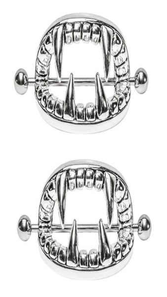 

whole silver plated punk gothic stainless steel vampire teeth nipple ring women body piercing jewelry accessory7245105