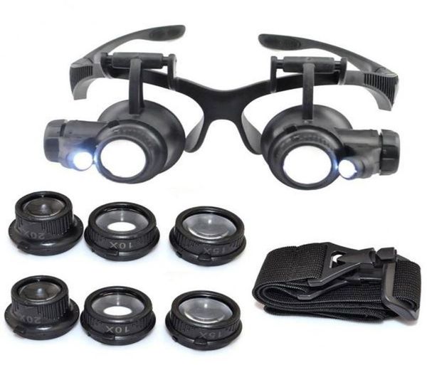 

10x 15x 20x 25x magnifying glass double led lights eye glasses lens magnifier loupe jeweler watch repair tools1478942
