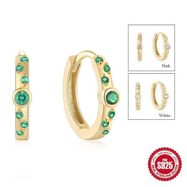 

designer jewelry s925 sterilng silver cz diamond earrings hoops new fashion stud womens hoop earring 3 color, Golden;silver