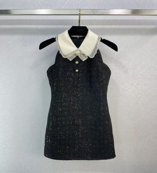 

milan runway dresses 2023 new spring summer lapel neck sleeveless women039s designer sundress brand same style dress 013143020230, Black