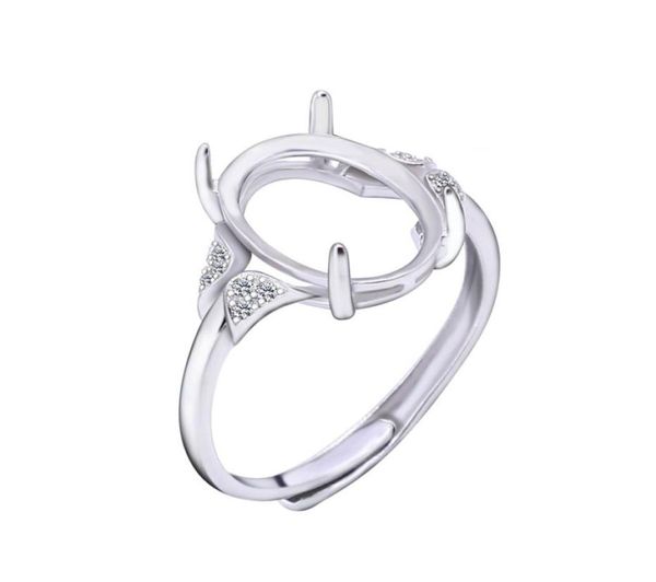 

semi mount ring settings for big oval stone with side cz 6x8mm 10x14mm solid 925 sterling silver women jewelry bride wedding gifts9298710, Slivery;crystal