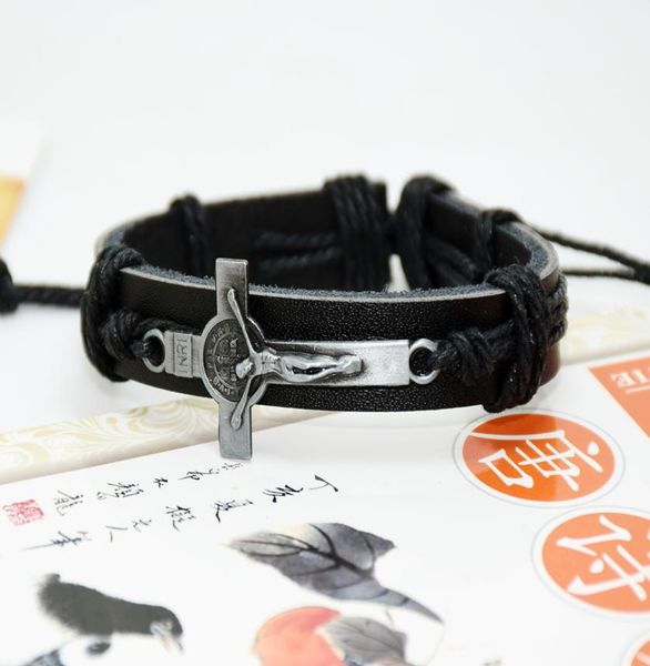 

east firecoffee leather bracelet cool church gifts jesus cross charm wristband jewelry holiday gift for men and women 7974600, Golden;silver
