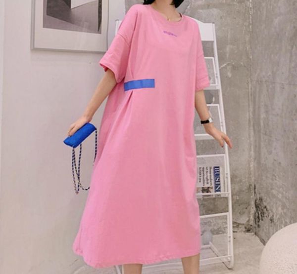 

casual drs plus size women dress black pink fashion short sleeve tshirt 90s loose letter midi female clothes summer11680083845376, Black;gray