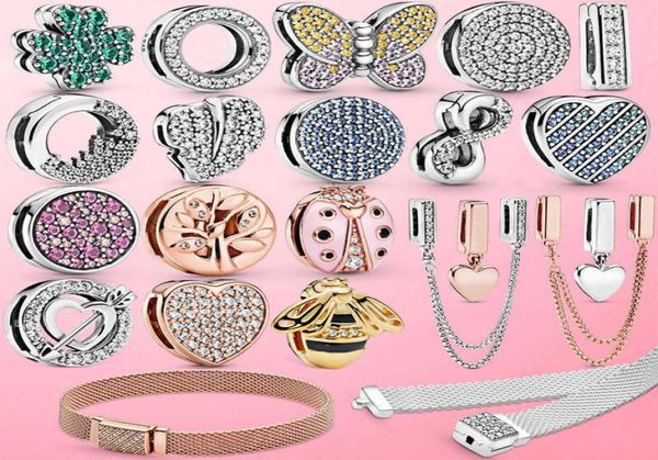 

925 sterling ladybug bee safety chain clip charm beads fit original reflection mesh bracelet silver 925 jewelry9709437, Bronze;silver