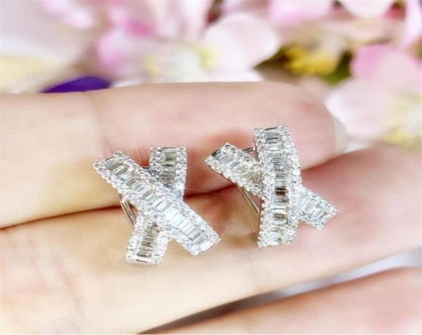 

ins selling luxury jewelry 925 sterling silver cross earring princess cut white z cz diamond gemstones women wedding clip 3924299