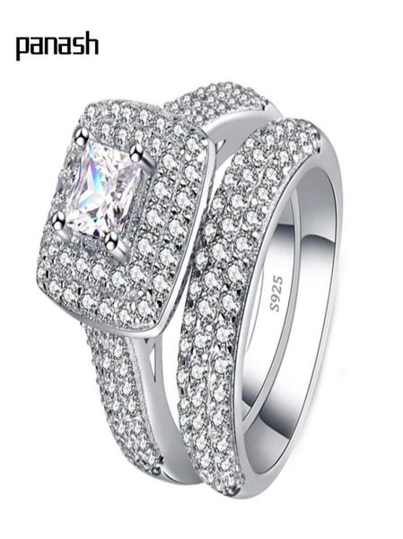 

pansh genuine 925 silver ring wedding band set for bridal girls and women ladys lover couple original pair jewelry r1491430303, Slivery;golden