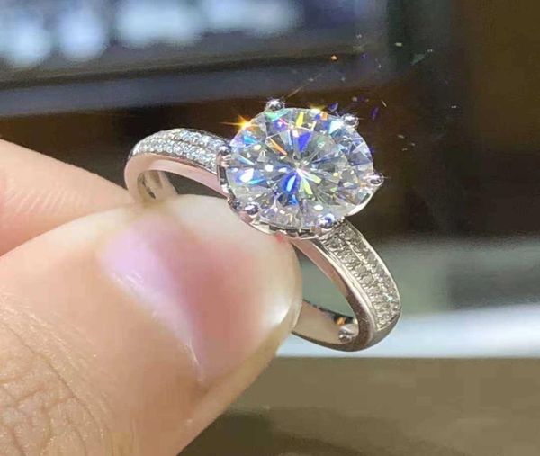 

100 real 14 k white gold ring for women natural anillos de bizuteria white 2 carats diamond anillos mujer pave setting jewelry1353725, Golden;silver