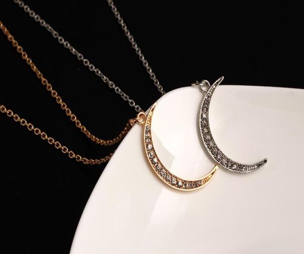 

fashionable temperament crystal moon with drill necklace simple single layer metal clothing accessories sweater chain1916374, Silver