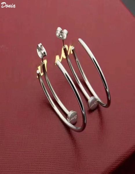

donia jewelry luxury stud european and american fashion nail titanium steel threecolor creative designer earring gift with box4566498, Golden;silver