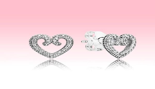 

real 925 sterling silver love heart earring wedding gift jewelry for p cz diamond hearts stud earrings with original retail 1429835, Golden;silver