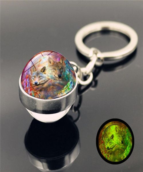 

indians dream catcher wolf key ring glass ball glow in the dark luminous keychain holders fashion jewelry will and sandy6426306, Slivery;golden