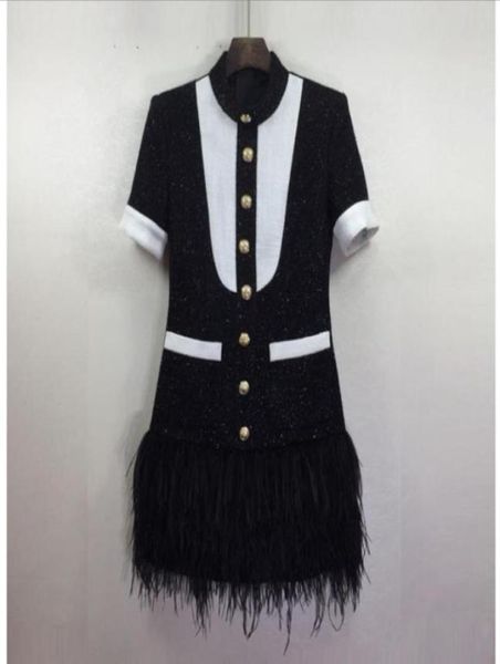 

221 2022 milan runway spring summer dress crew neck short sleeve tweed brand same style empire womens fashion oulaidi4049984, Black