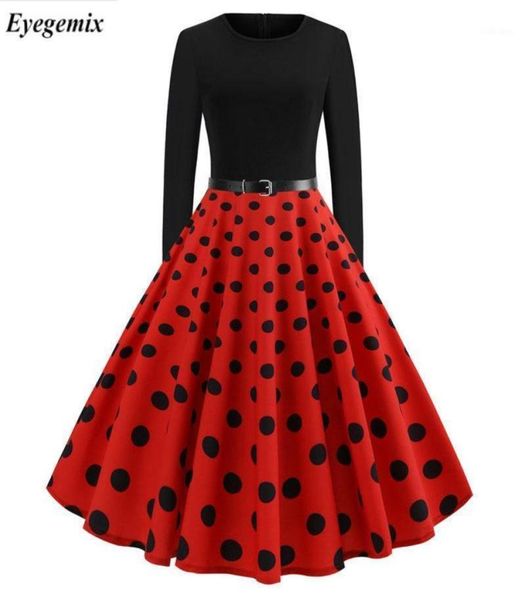 

black winter dress chrismas women polka dot patchwork elegant vintage long sleeve big swing plus size casual party dresses8427723, Black;gray