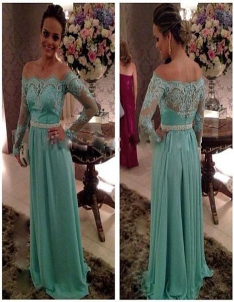 

mint green off the shoulder lace evening gowns with long sleeves prom dresses 2015 elegant long women dress vestidos de festa8804900, Black;red