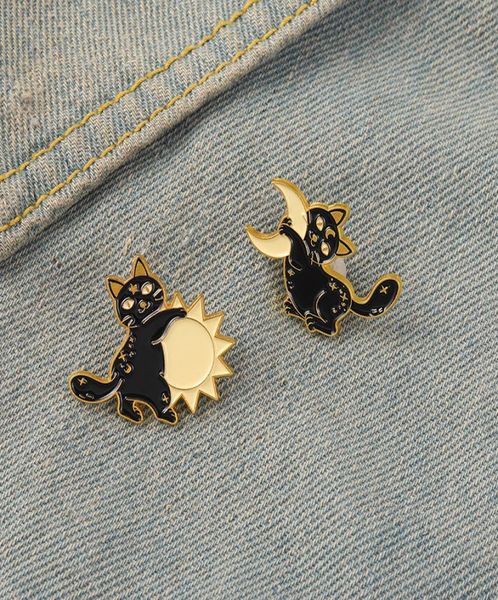 

night enamel pins custom sun moon stars gothic cats lover brooches lapel badges bag punk dark jewelry6524148, Gray