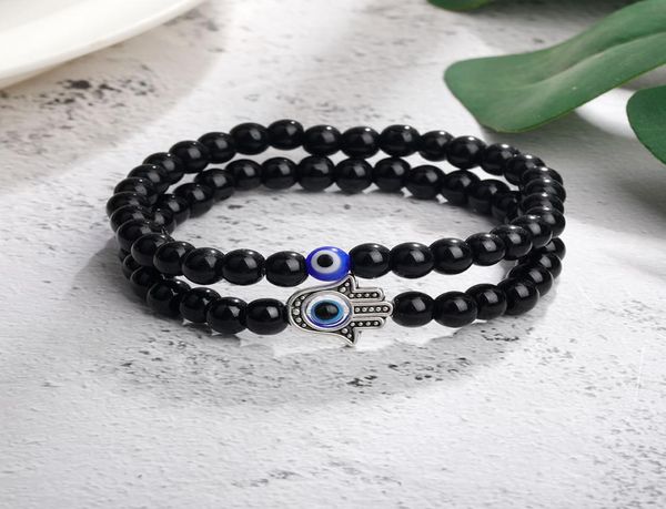 

2pcs turkey evil blue eyes beaded bracelets strands whole jewelry for men women religious hamsa hand charm bracelet bangles1769008, Black