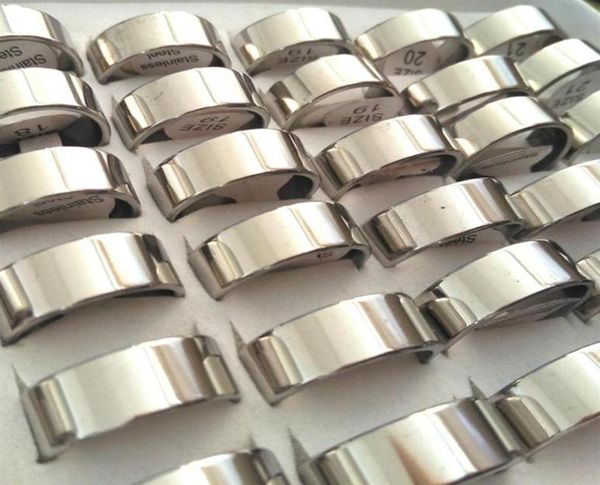 

50pcs simple plain 8mm silver band stainless steel elegant ring classic wedding jewelry mens womens finger ring party gift26692840178