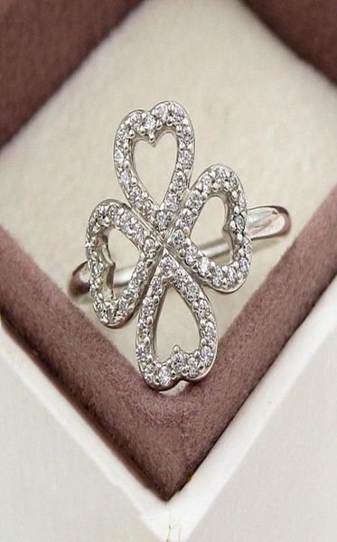 

wholesale-romantic lucky clover ring for 925 sterling silver cz diamond lady lucky ring with box birthday gift6604648, Slivery;golden