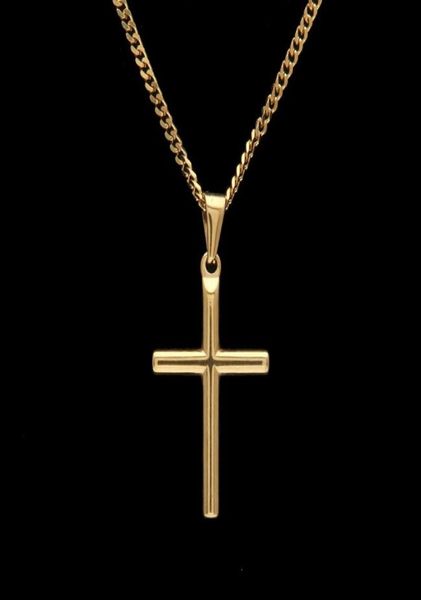 

mens stainless steel cross pendant necklace with 60cm cuban link chain or gold plated box chain new fashion hip hop necklaces jewe5495051, Silver