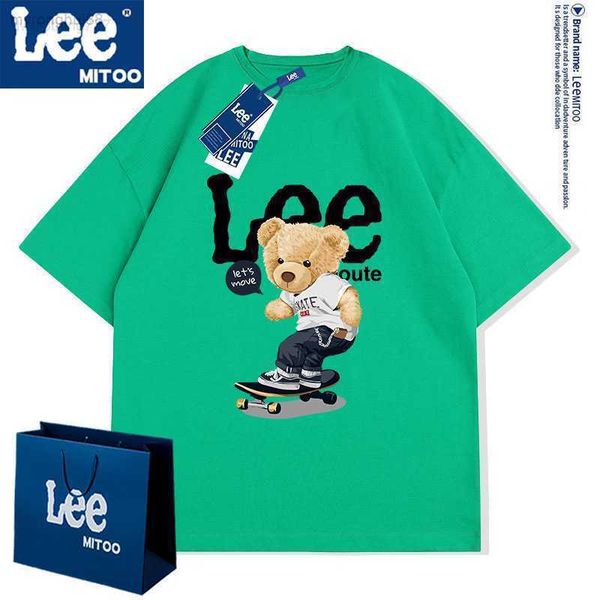 

men's t-shirts lee mitoo little bear neck casual summer short sleeve t-shirt fashion label couple dress p77b nodz, White;black