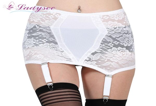

vintage women garter belt female high waist white classic garter belt for stocking floral lace metal buckles lingerie2483279, Black;white