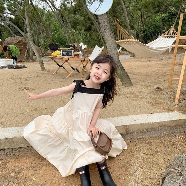 

girl's dresses 2023 summer kids sleevless dresses for girls cotton and linen princess maxi dress children patchwork dress girl clothing, Red;yellow