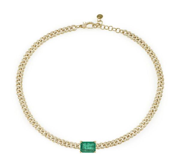 

women iced out bling cz chain choker 328cm necklace with big green baguette cz miami cuban link chain necklace wedding gift3198670, Silver