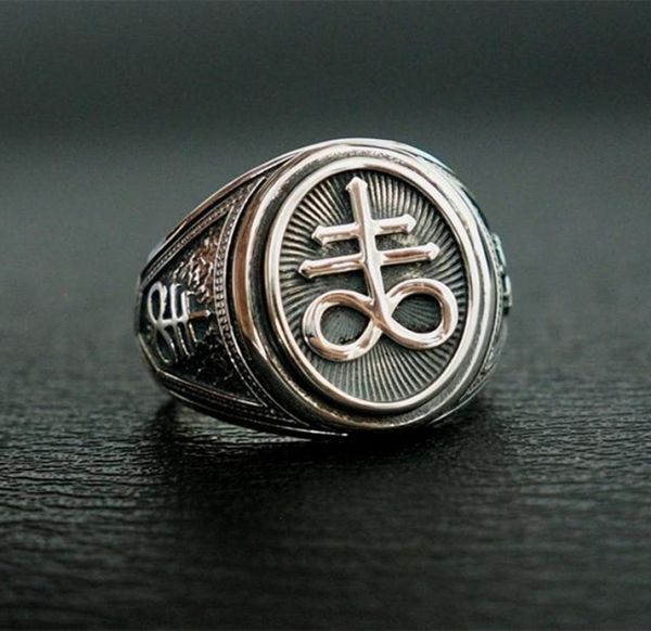 

gothic mens 316l stainless steel cross ring seal of satan signet rings men male bijoux punk biker fashion jewelry gifts4940690, Silver