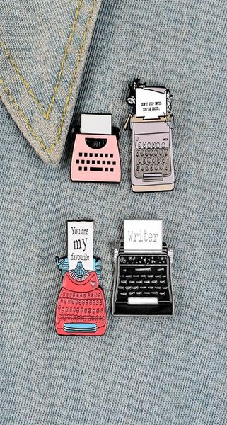 

vintage typewriter enamel pins pink heart plant bages brooches for women classic jewelry jackets backpack bags hats retro lapel pi1366911, Gray