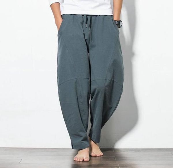 

men039s pants men harem japanese casual loose cotton trousers man joggers chinese baggy beach pantalones hombre2256646, Black