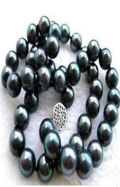 

natural tahitian 910mm black pearl necklace 20 inches 925 silver clasp9144149