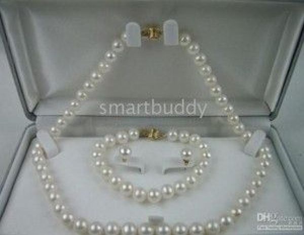 

89mm south sea white pearl necklace bracelet earrings set019350220, Black