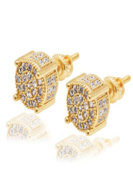 

hip hop iced out ear studs for men bling diamond stud earrings gold silver copper zircon 18k gold plated jewelry6549269, Golden;silver