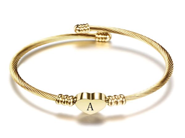 

fashion girls gold color stainless steel heart bangle with letter fashion initial alphabet charms bracelets for women 11416440871, Black