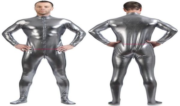 

men039s body suit costumes front long zipper silver grey shiny lycra metallic men catsuit costume outfit no headhand halloween2676567, Black
