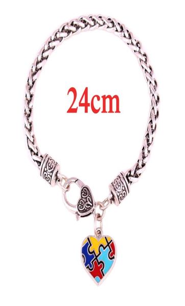 

autism awareness puzzle piece heart shape charm lobster claw bracelet for 10pcslot7429347, Golden;silver