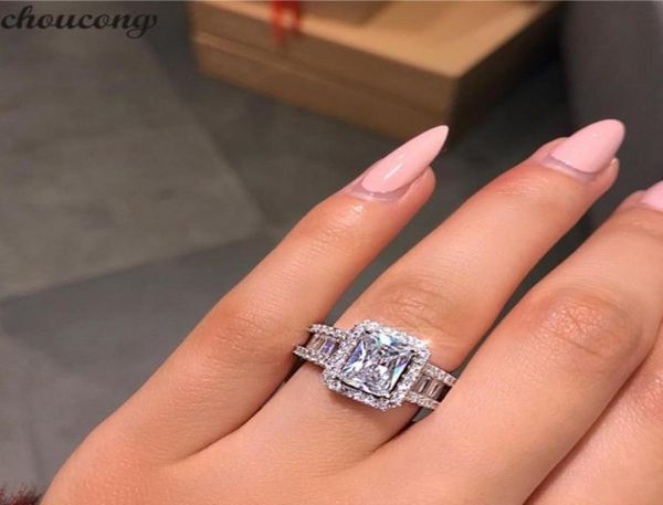 

choucong stunning luxury jewelry real 925 sterling silver princess cut white z cz diamond eternity wedding band ring 46098875729115, Slivery;golden